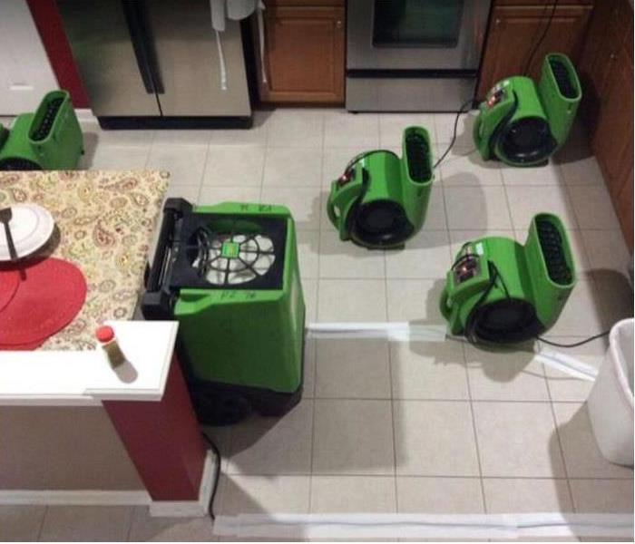 SERVPRO drying equipment being used in kitchen