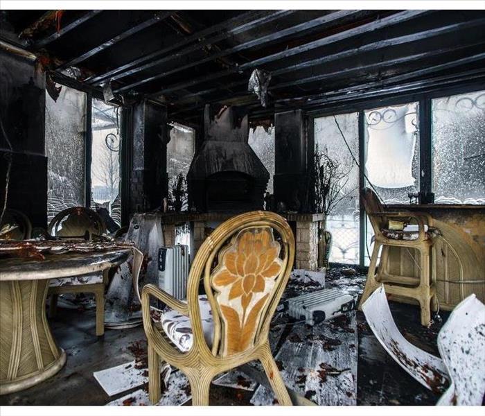 The interior of a completely burned house